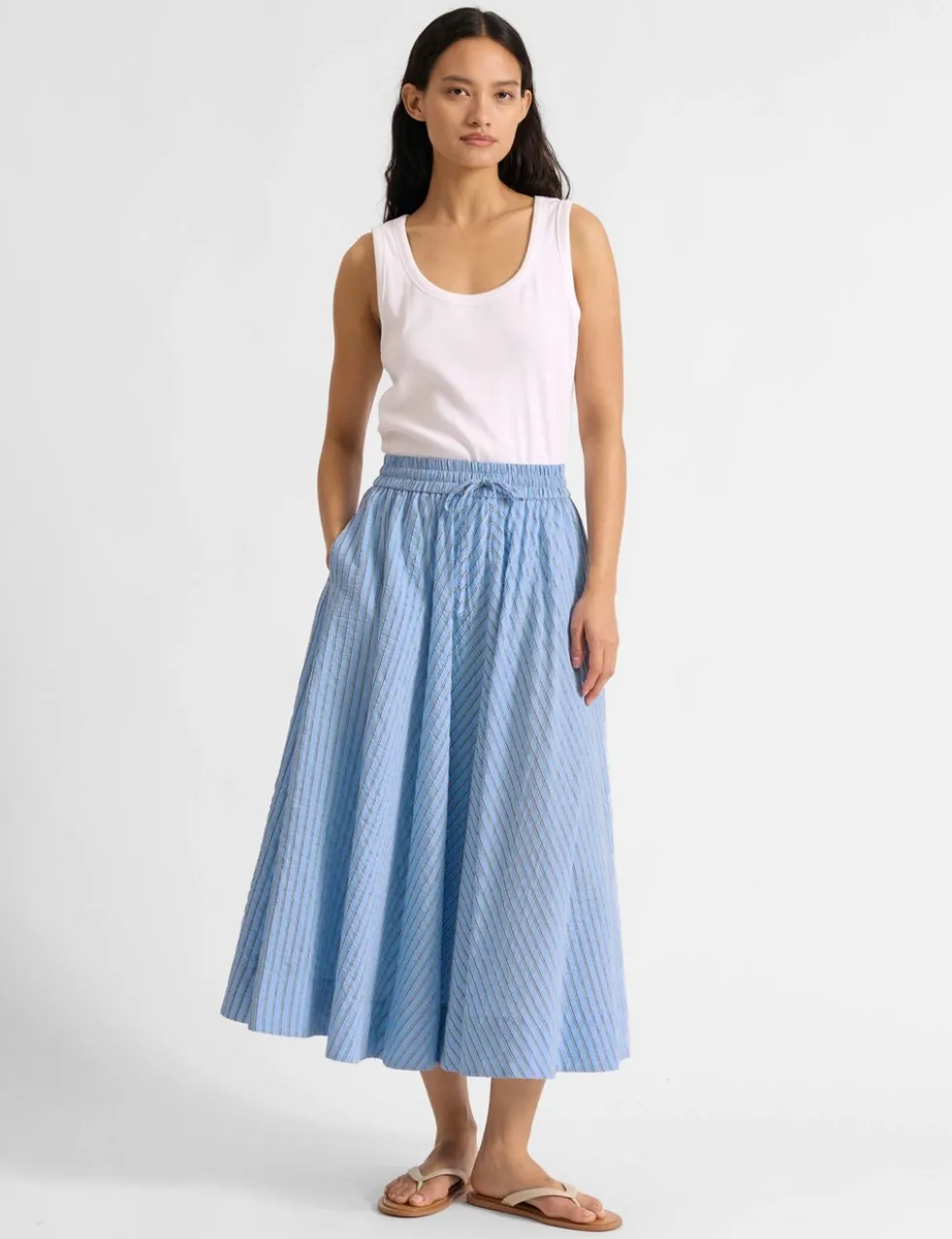 Textured Striped Midi A-Line Skirt