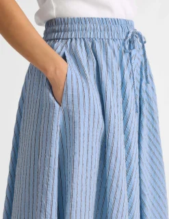Textured Striped Midi A-Line Skirt
