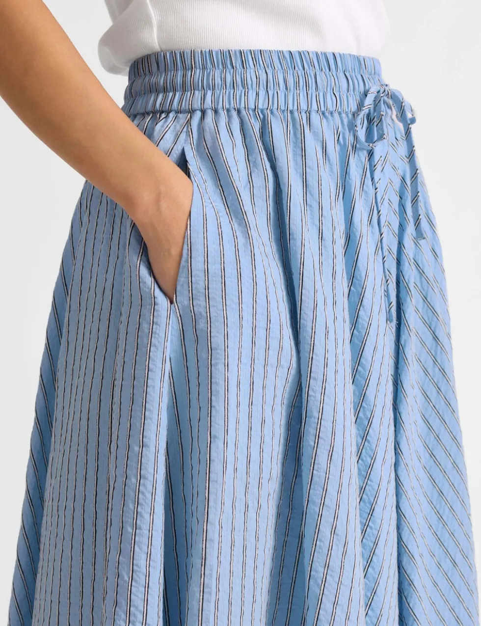 Textured Striped Midi A-Line Skirt