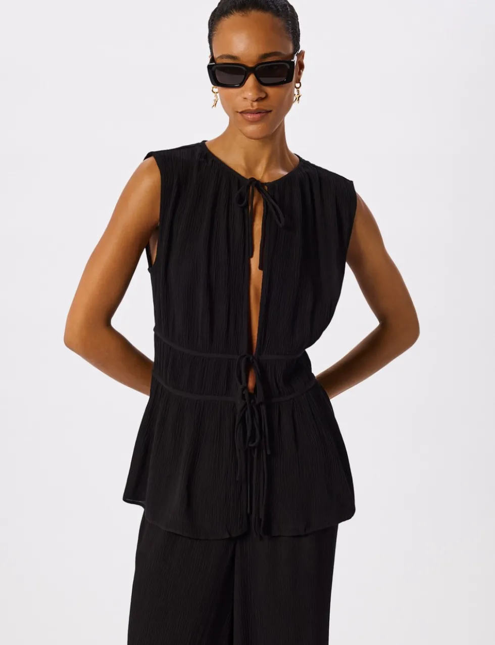 Textured Tie Fastening Beach Cover Up Shirt