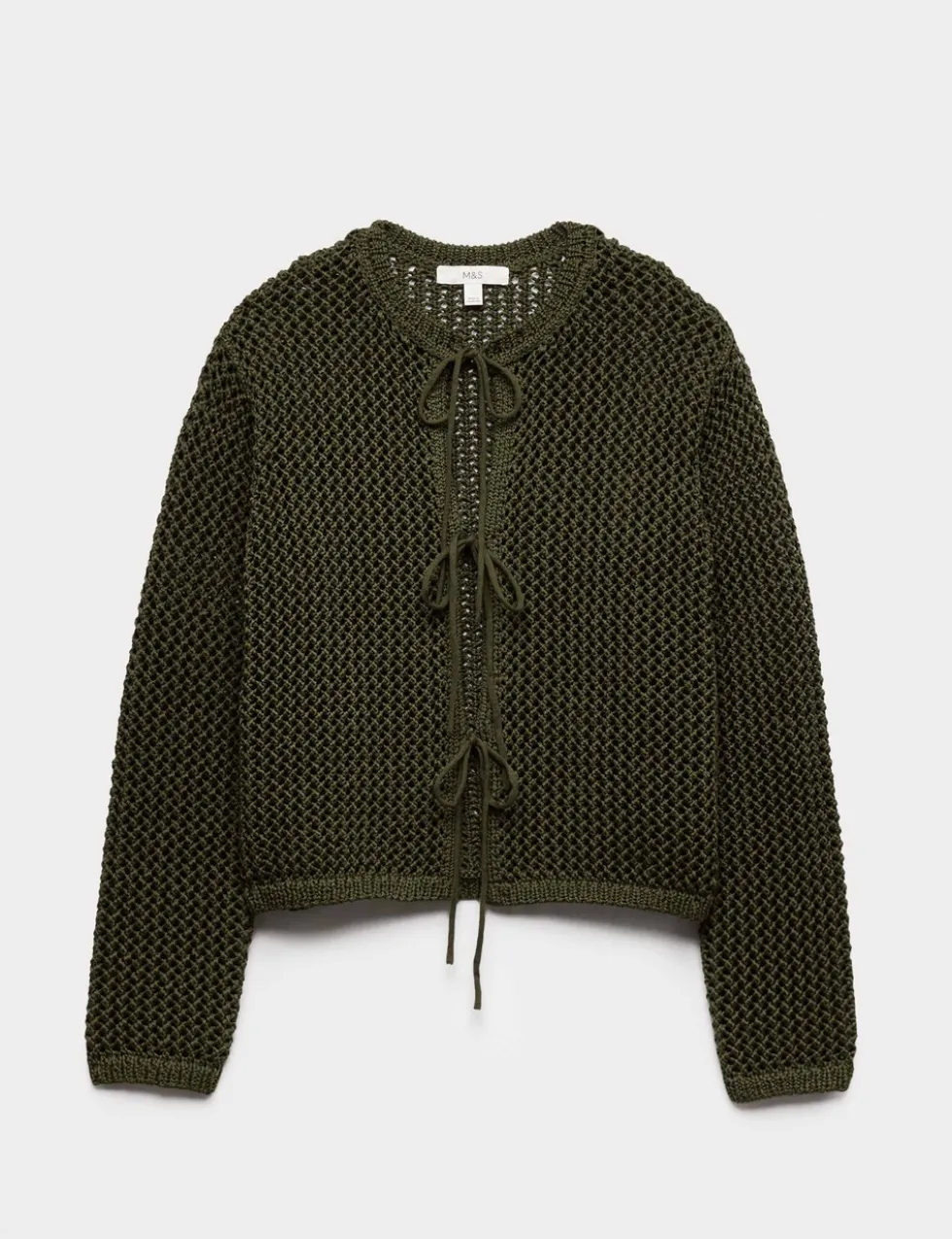 Textured Tie Front Slim Fit Cropped Cardigan