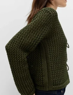 Textured Tie Front Slim Fit Cropped Cardigan