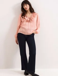 Textured Tie Neck Ruffle Blouse