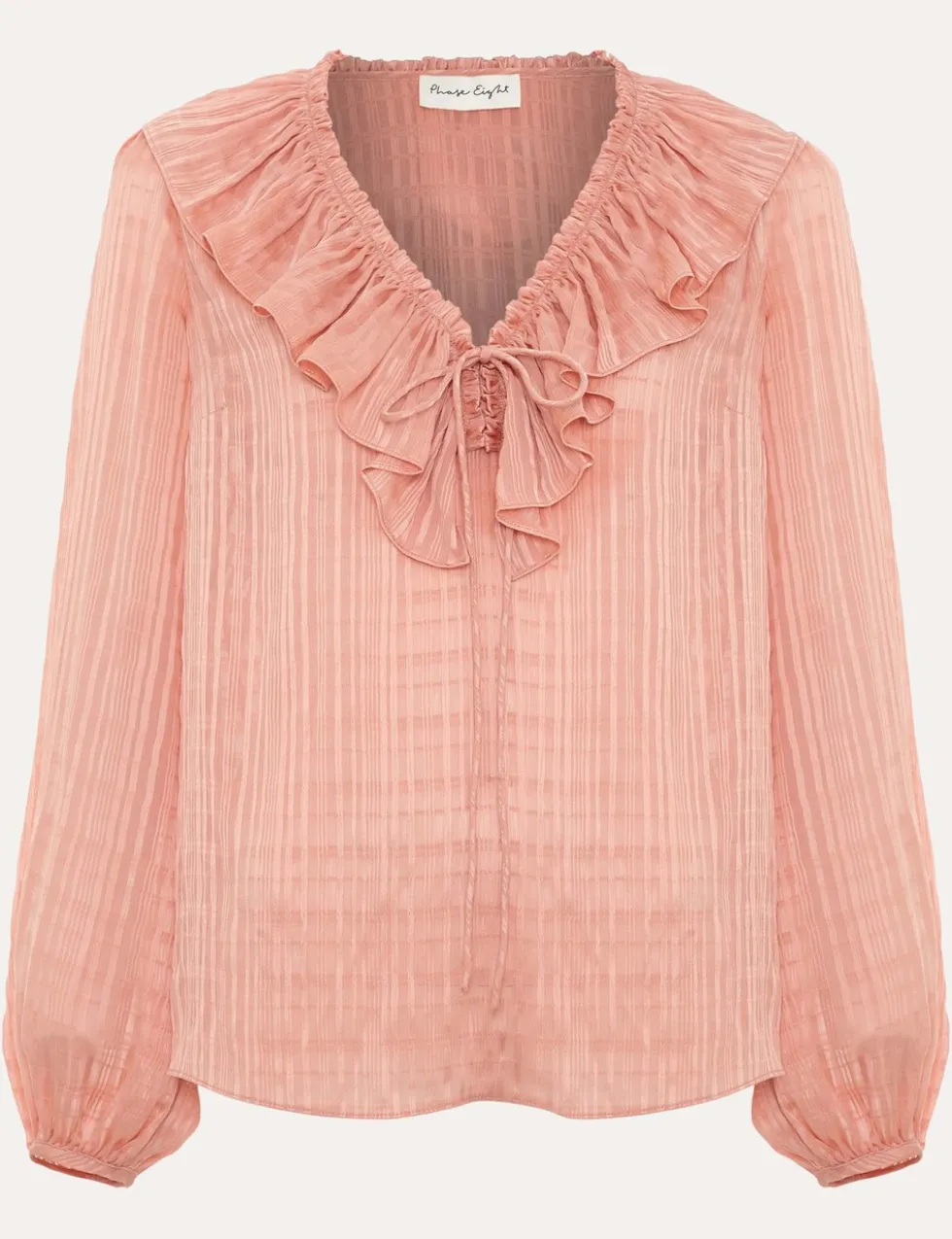 Textured Tie Neck Ruffle Blouse