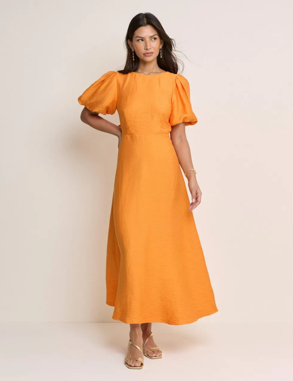 Textured Tie Waist Midi Skater Dress