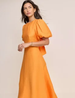 Textured Tie Waist Midi Skater Dress