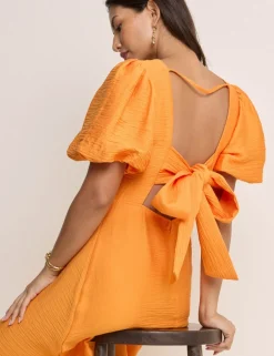 Textured Tie Waist Midi Skater Dress