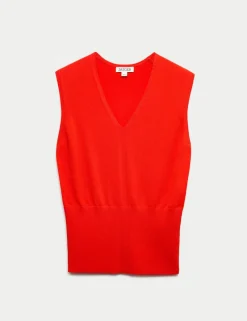 Textured V-Neck Knitted Vest