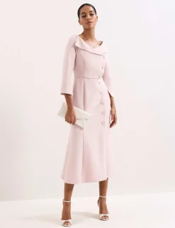 Textured V-Neck Midi Tailored Dress