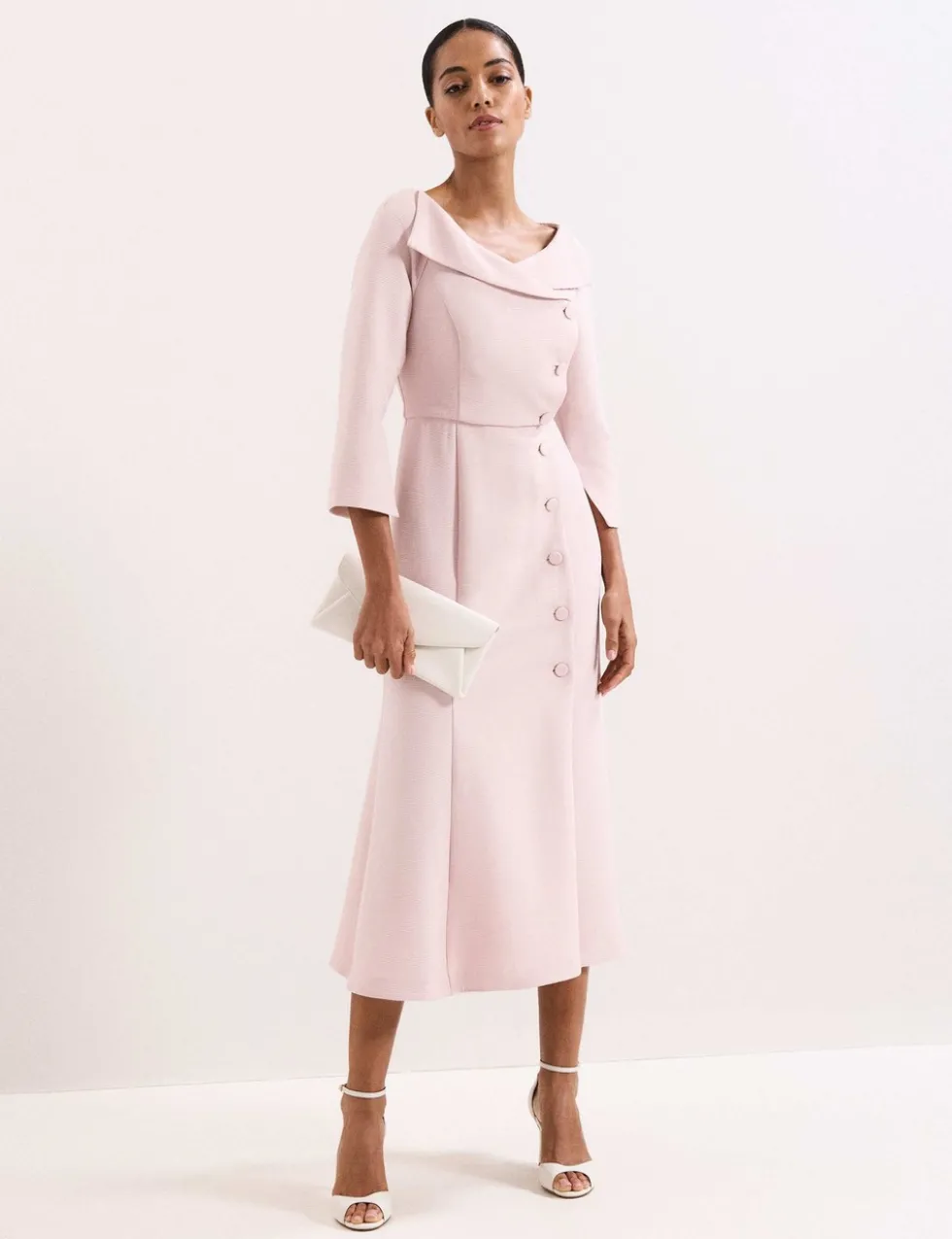 Textured V-Neck Midi Tailored Dress