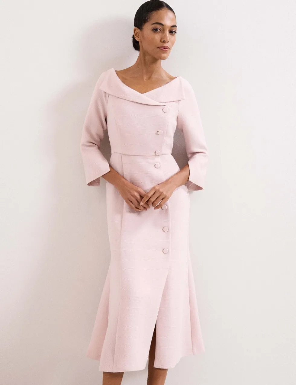 Textured V-Neck Midi Tailored Dress