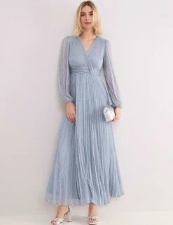 Textured V-Neck Midi Waisted Dress