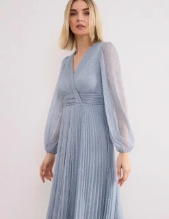 Textured V-Neck Midi Waisted Dress