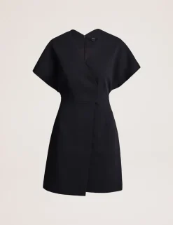Textured V-Neck Mini Wrap Dress