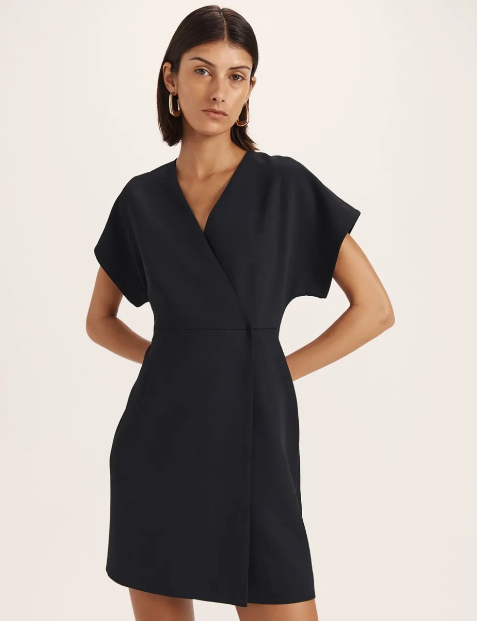 Textured V-Neck Mini Wrap Dress