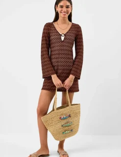 Textured V-Neck Ring Front Mini Beach Dress