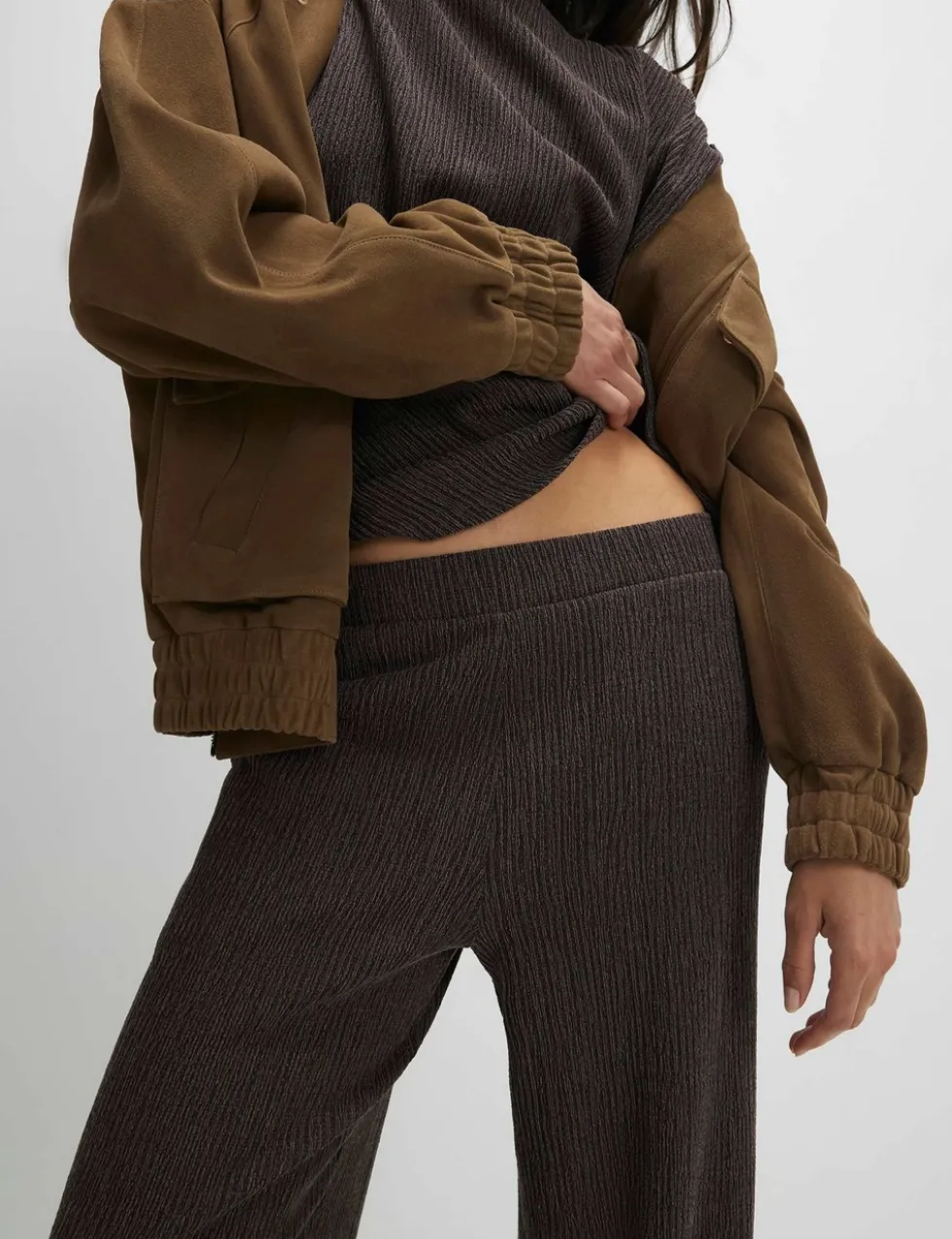 Textured Wide Leg Trousers