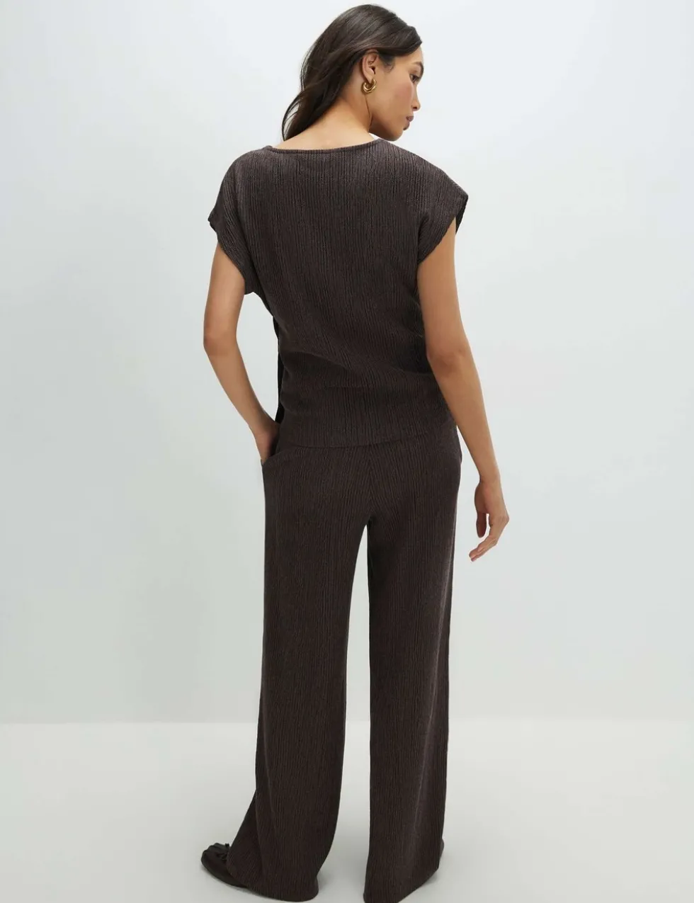 Textured Wide Leg Trousers