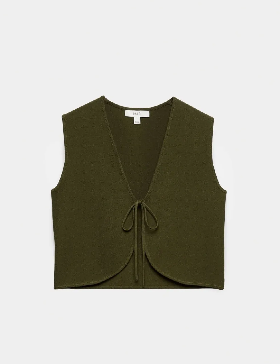 Tie Front Slim Fit Cropped Knitted Waistcoat