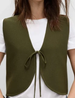Tie Front Slim Fit Cropped Knitted Waistcoat