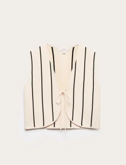 Tie Front Striped Cropped Knitted Waistcoat