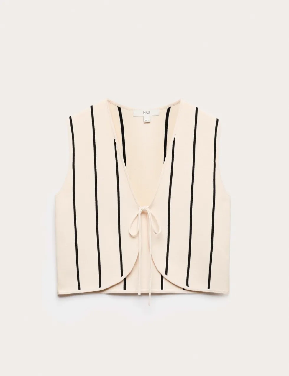 Tie Front Striped Cropped Knitted Waistcoat