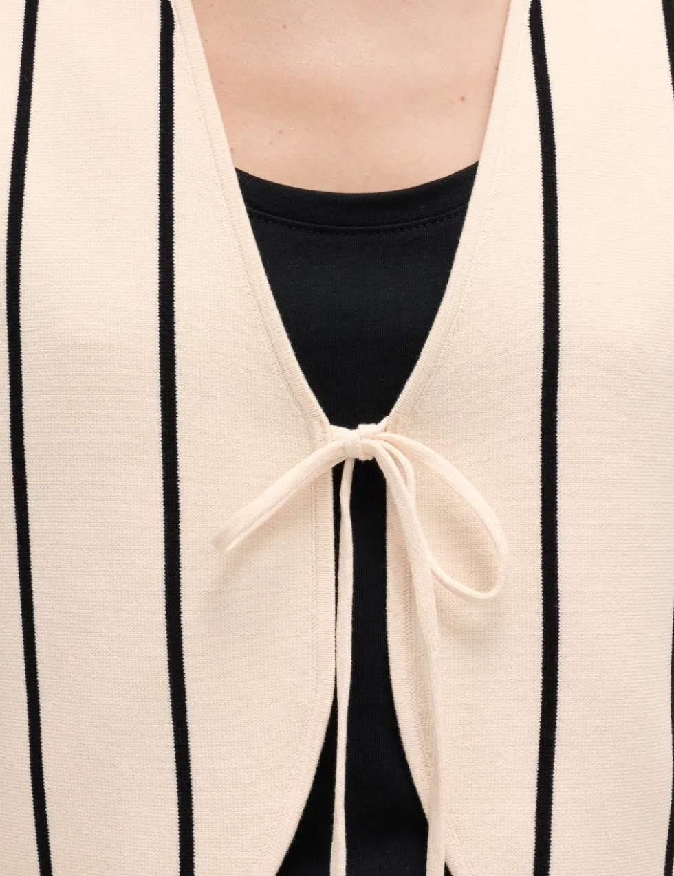 Tie Front Striped Cropped Knitted Waistcoat