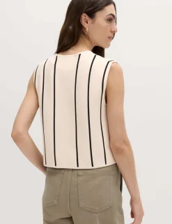 Tie Front Striped Cropped Knitted Waistcoat