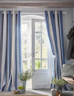 Tiverton Pure Cotton Striped Eyelet Curtains
