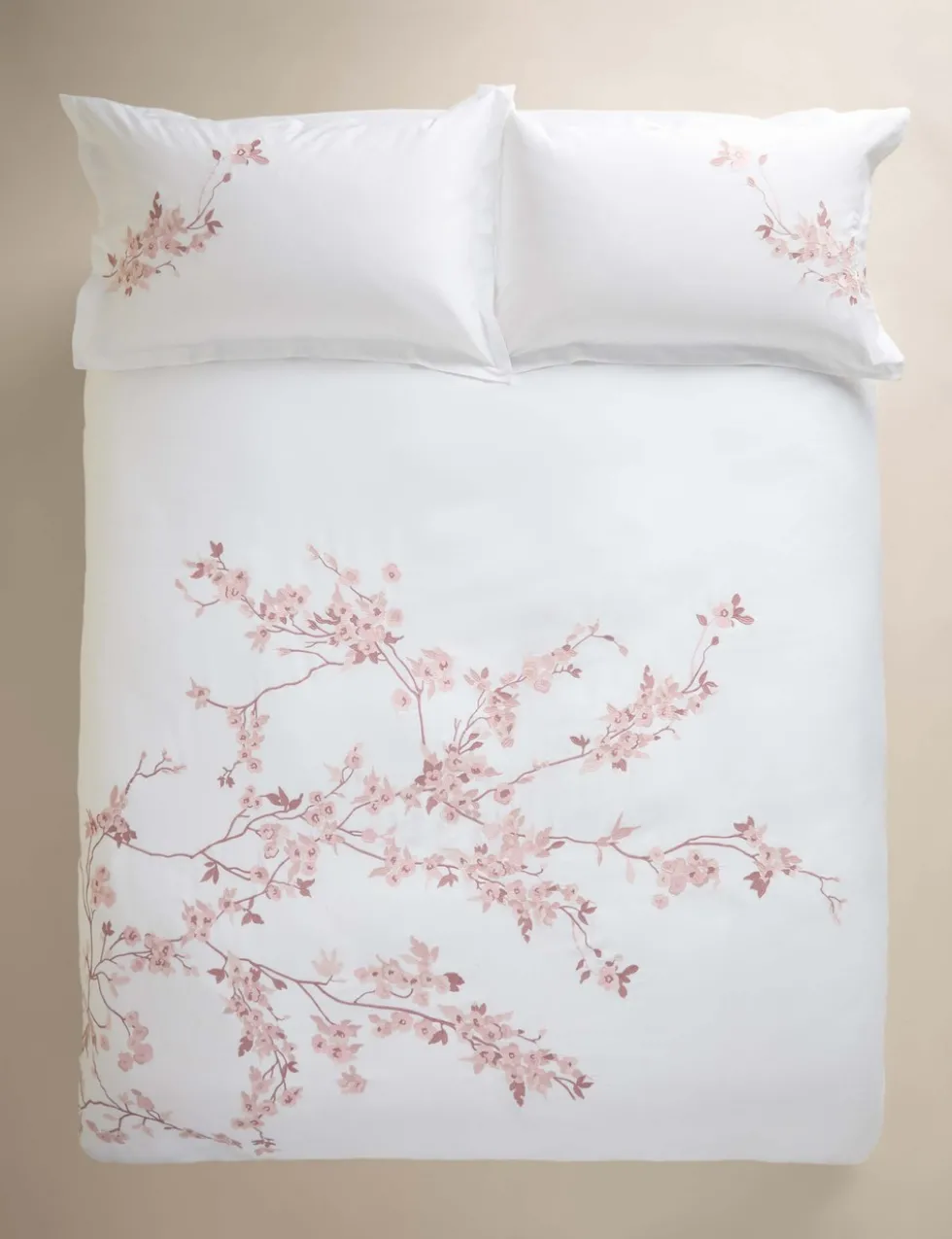 Trailing Cherry Blossom Embroidered Bedding Set