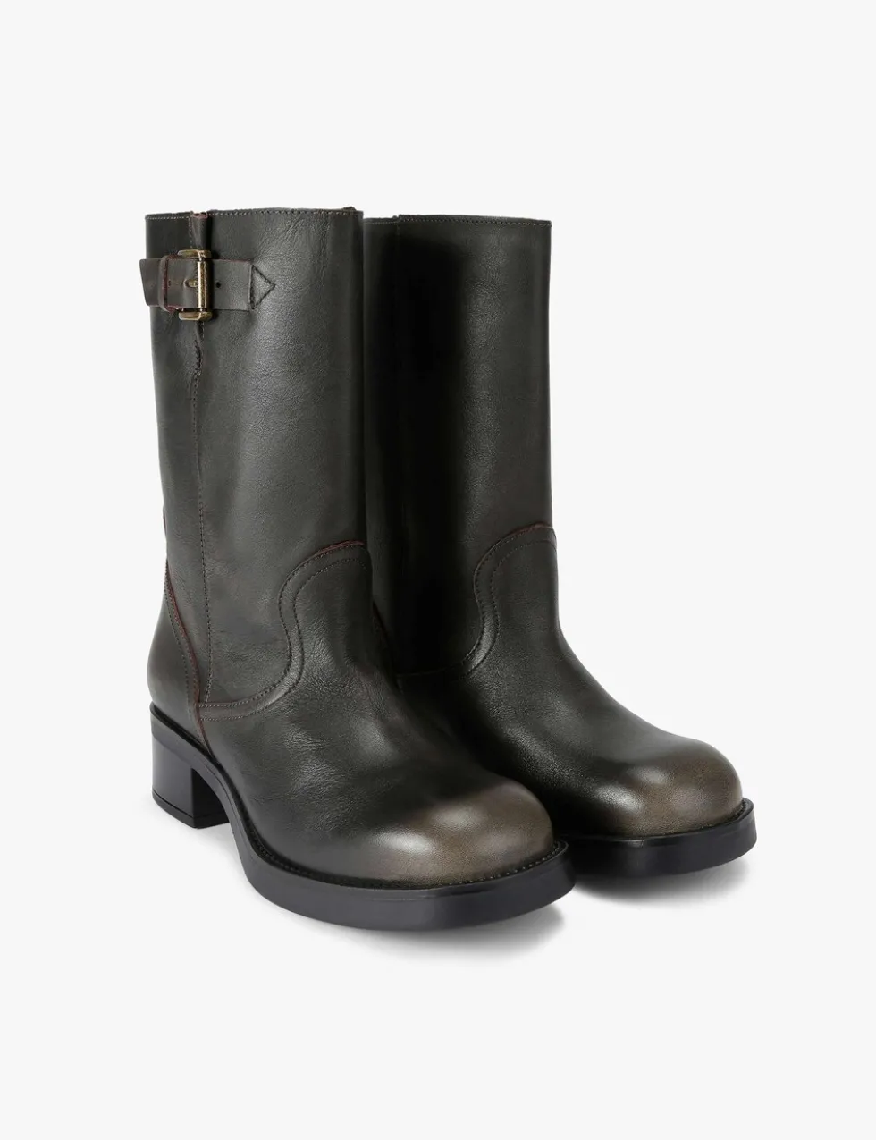 Trident Leather Block Heel Boots