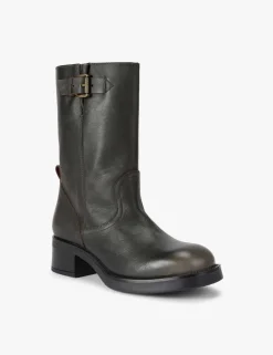Trident Leather Block Heel Boots