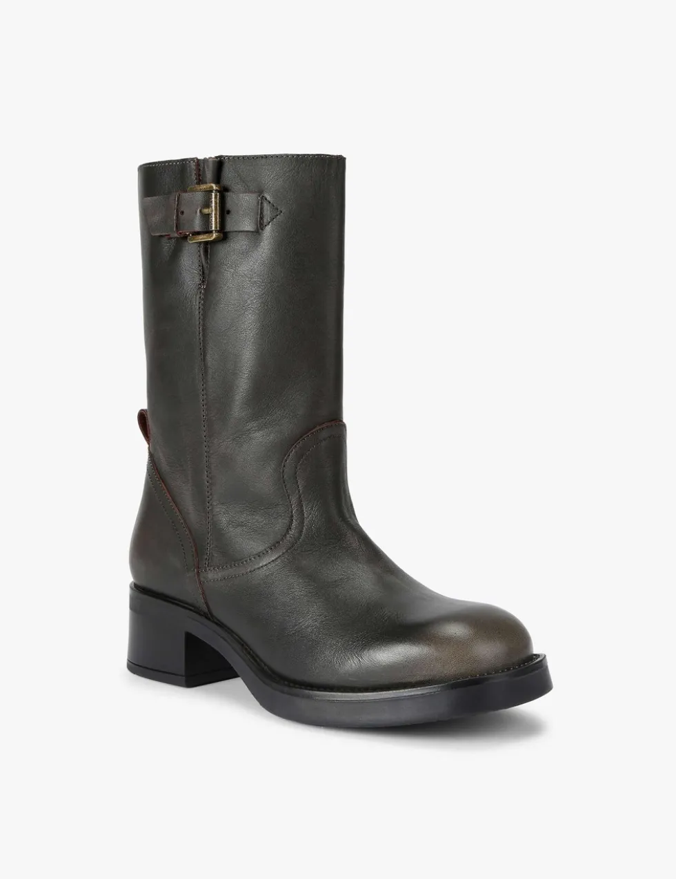 Trident Leather Block Heel Boots