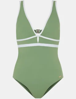 Trim Detail V-Neck Plunge Shaping Swimsuit