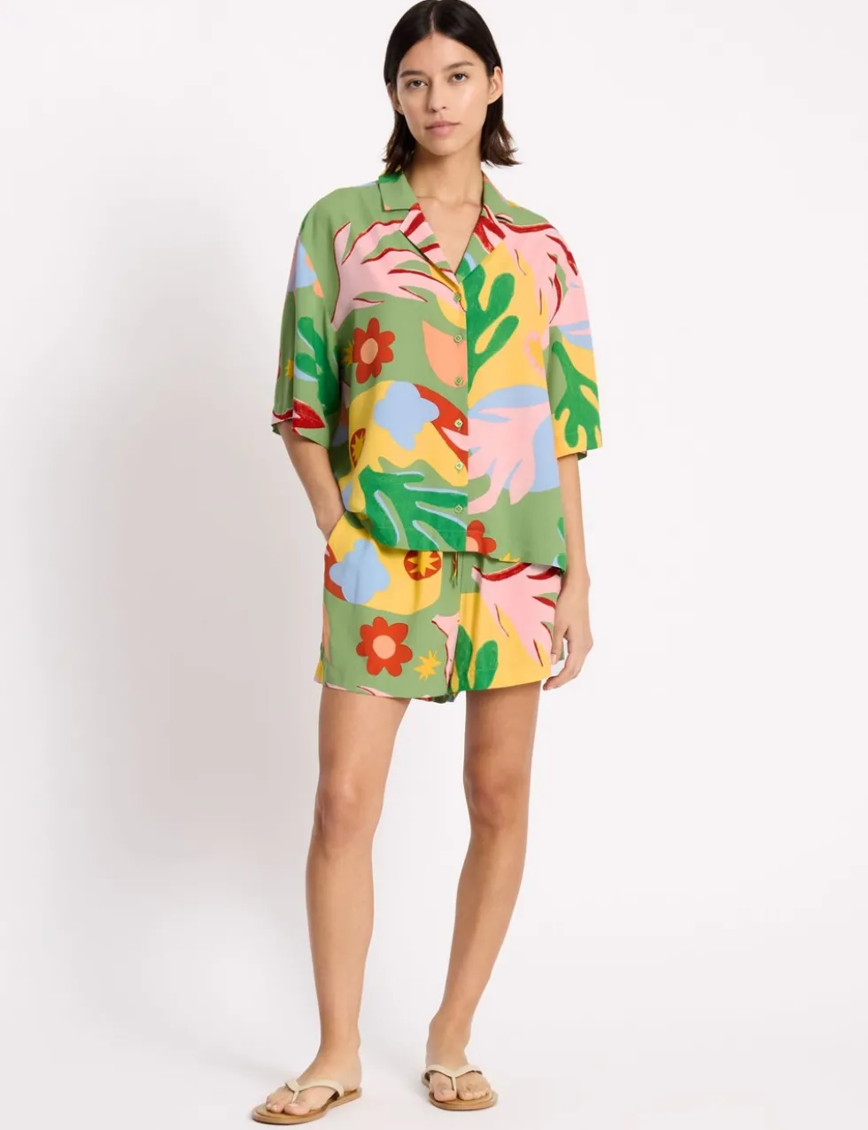 Tropical Print Collared Shirt