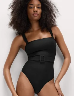 Tummy Control Honey Comb Textured Belted Swimsuit