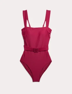 Tummy Control Honey Comb Textured Belted Swimsuit