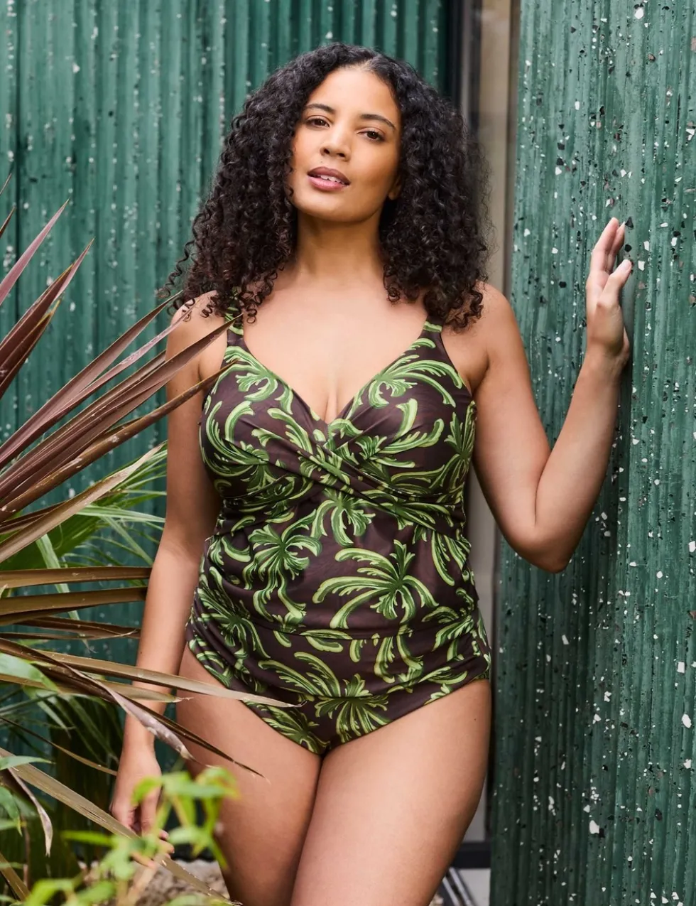 Tummy Control Palm Print Tankini Bottoms