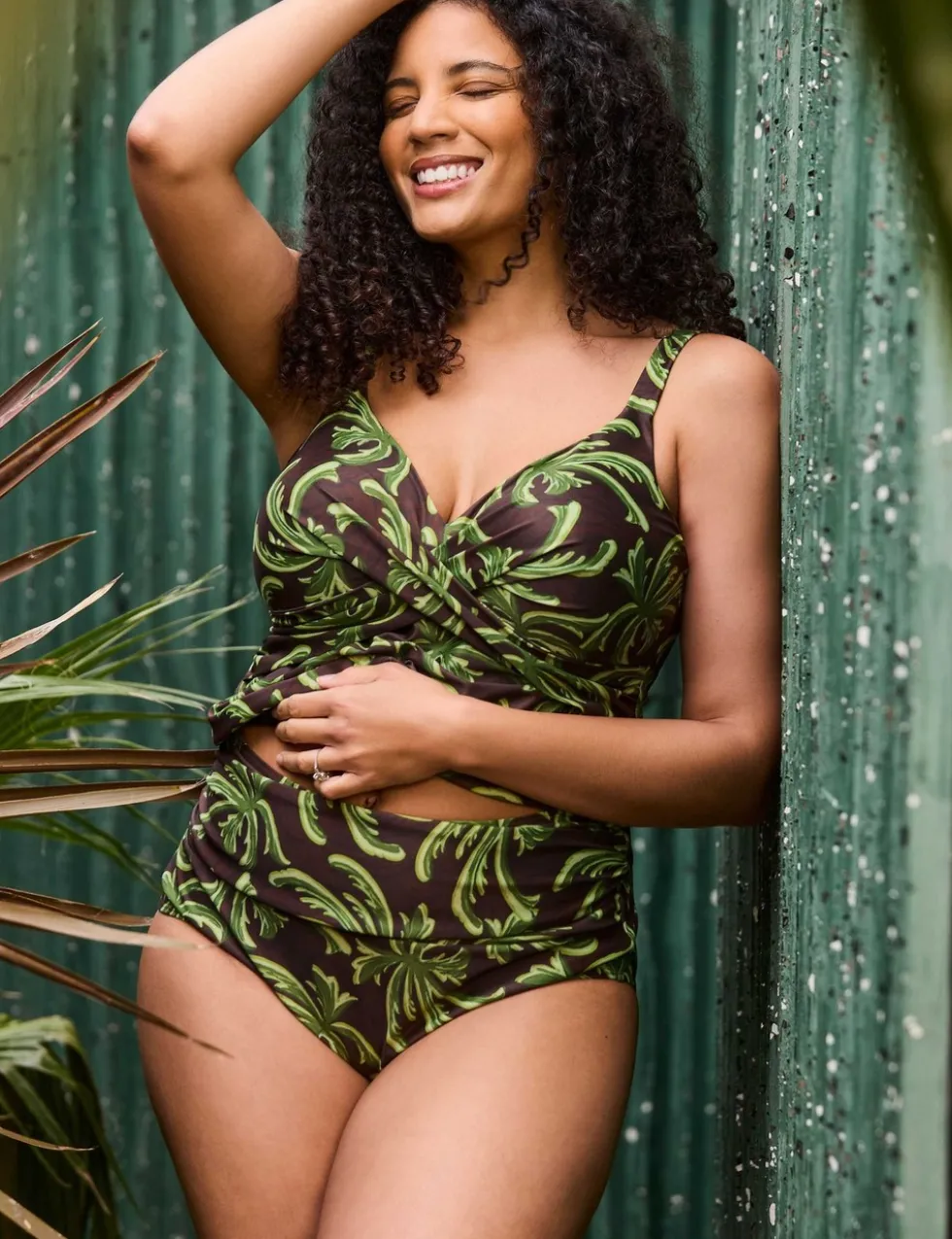 Tummy Control Palm Print Tankini Bottoms