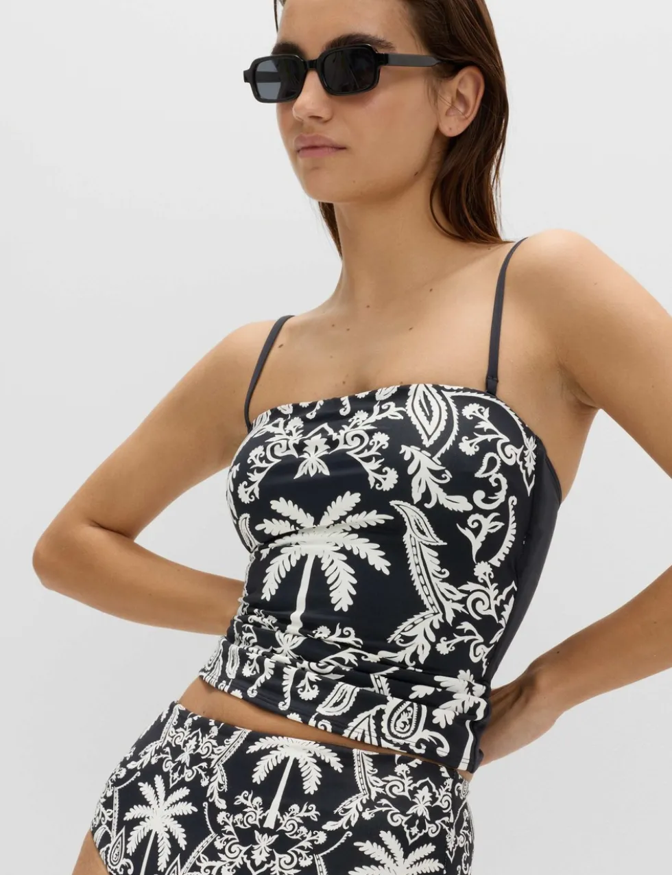 Tummy Control Printed Bandeau Tankini Top