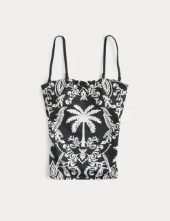 Tummy Control Printed Bandeau Tankini Top