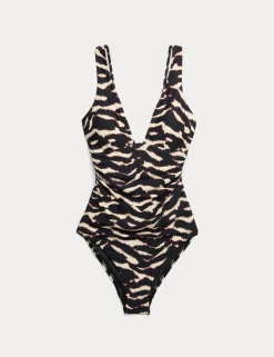 Tummy Control Printed Deep Plunge Swimsuit