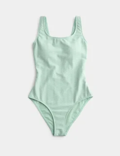 Tummy Control Textured Padded Scoop Back Swimsuit