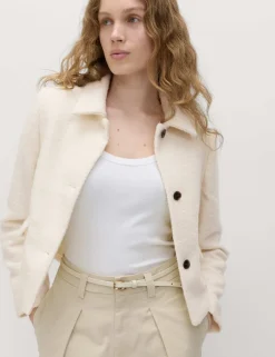 Tweed Textured Collared Jacket with Wool
