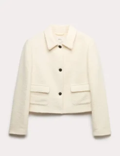 Tweed Textured Collared Jacket with Wool