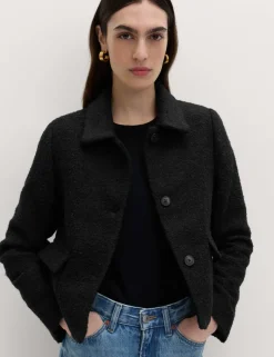 Tweed Textured Collared Jacket with Wool