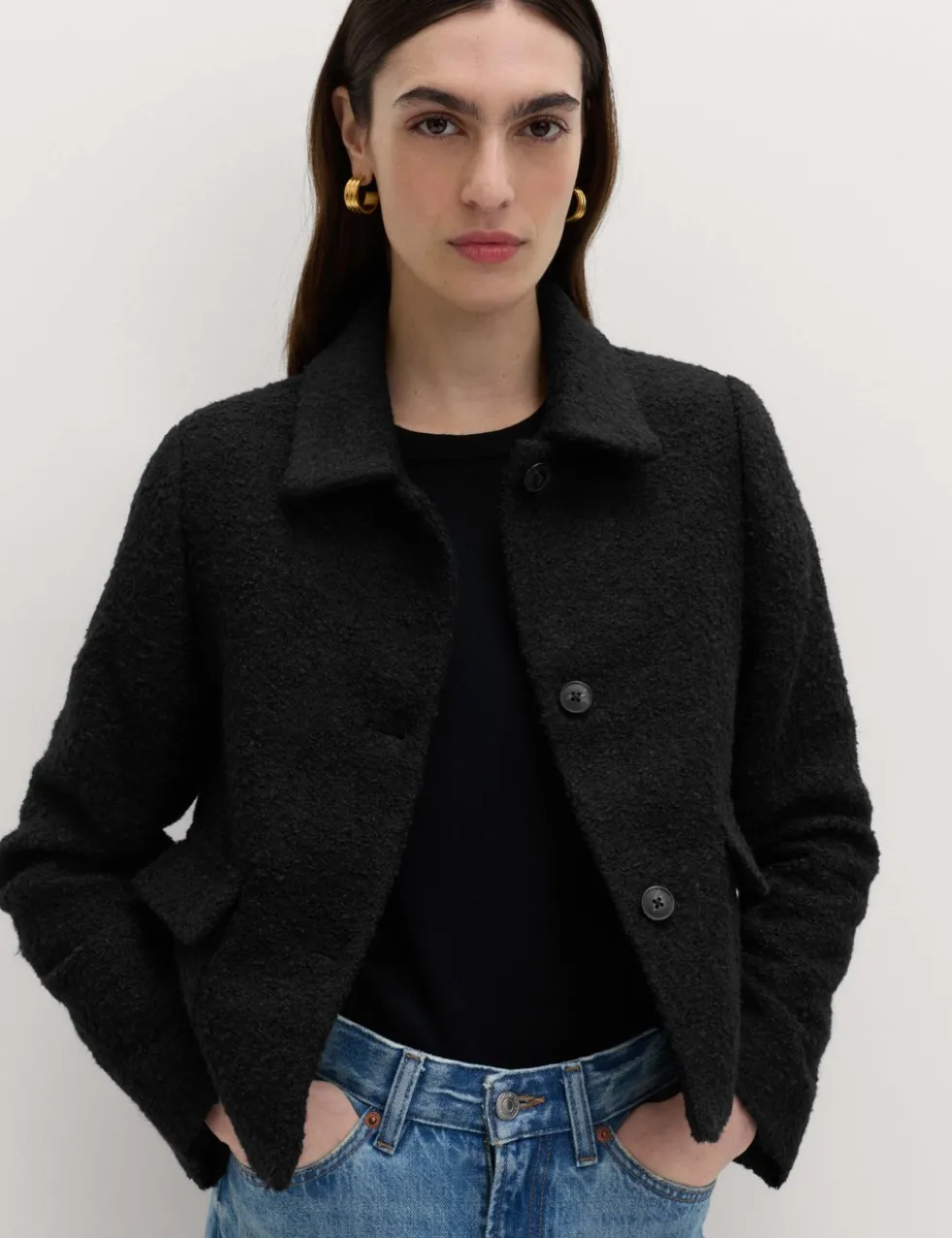 Tweed Textured Collared Jacket with Wool