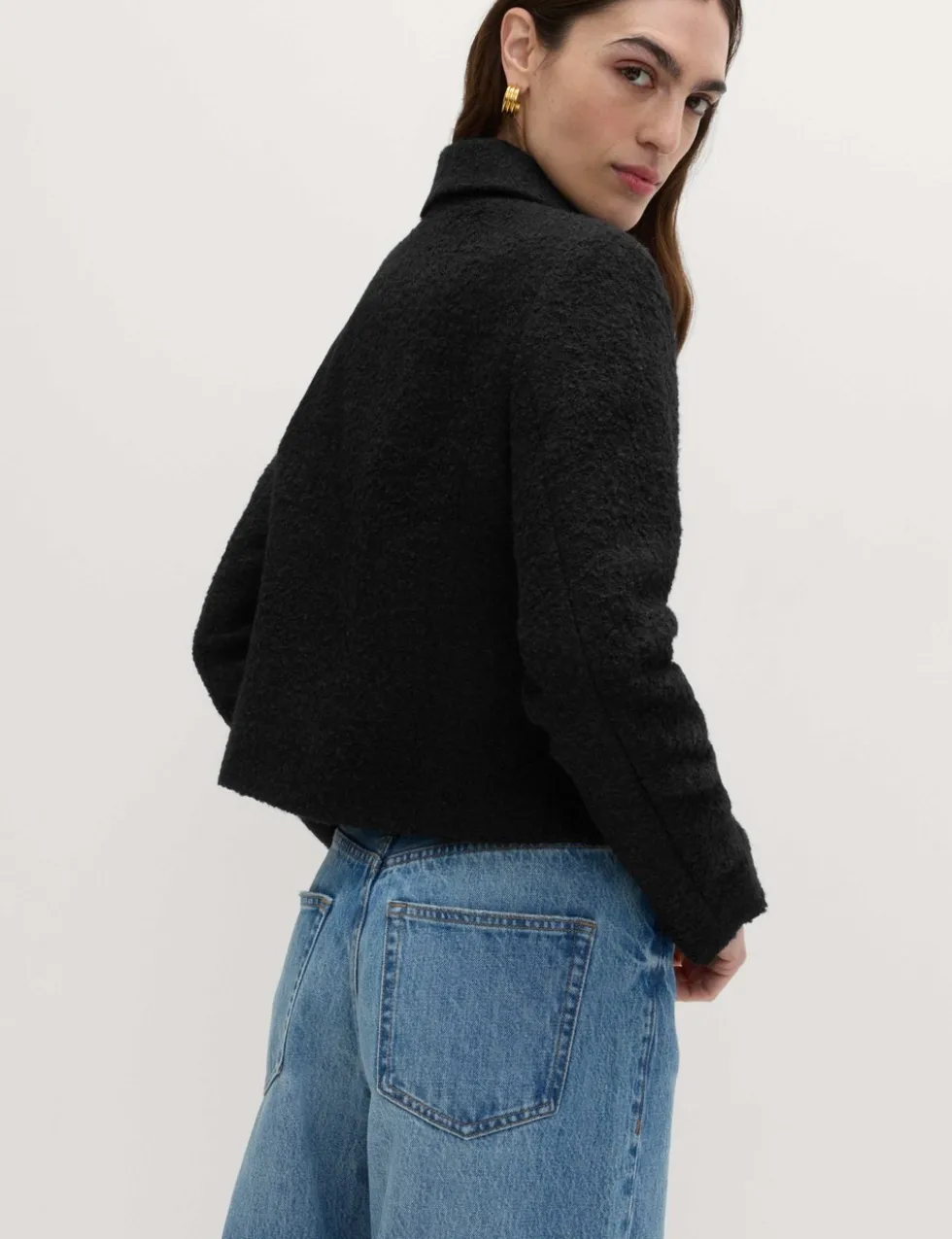 Tweed Textured Collared Jacket with Wool