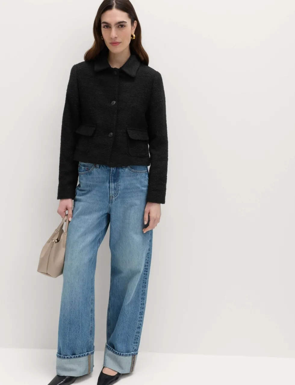 Tweed Textured Collared Jacket with Wool