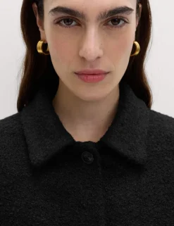 Tweed Textured Collared Jacket with Wool